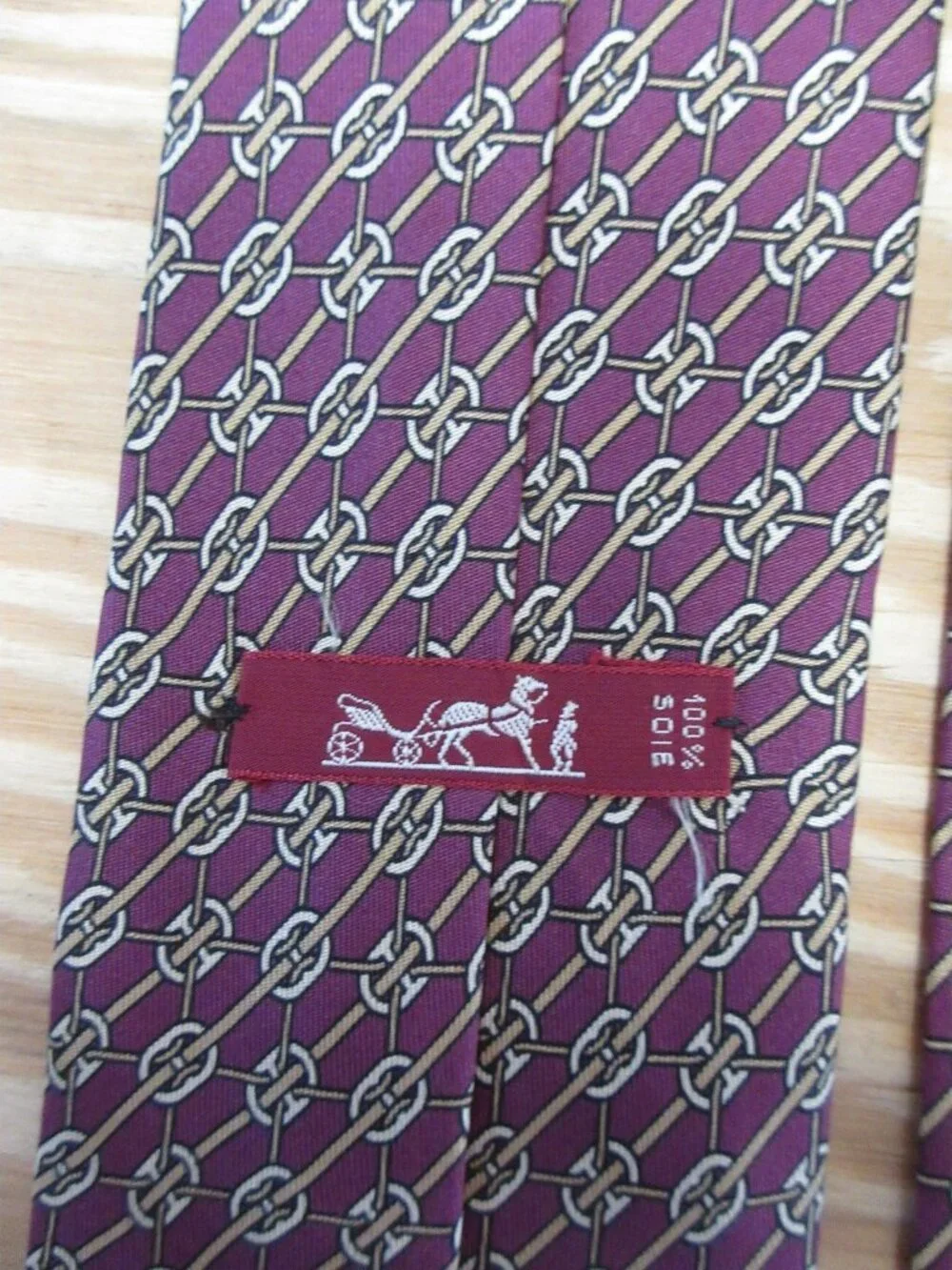 VINTAGE Hermes Neck Tie Red Silk Equestrian Chain Link 802 MA